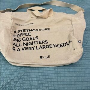 FIGS Canvas Tote Bag in Natural with Black Text